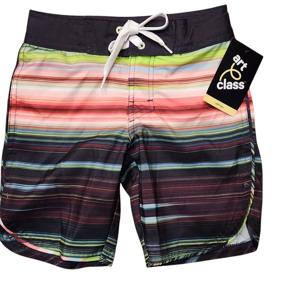 Art Class Boys Size 4 BoardShort Stripe UPF 50+ Adjustable Waist
